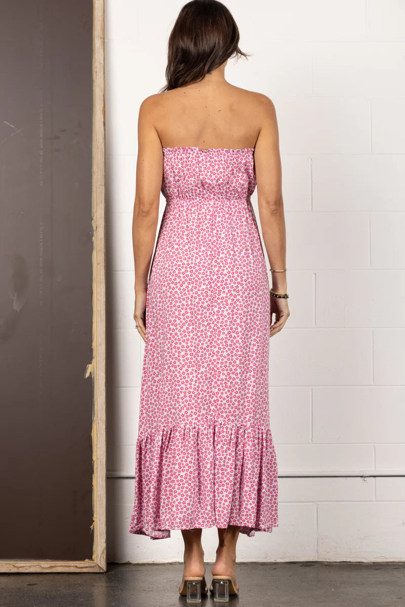 Pink Floral Sleeveless Maxi Dress