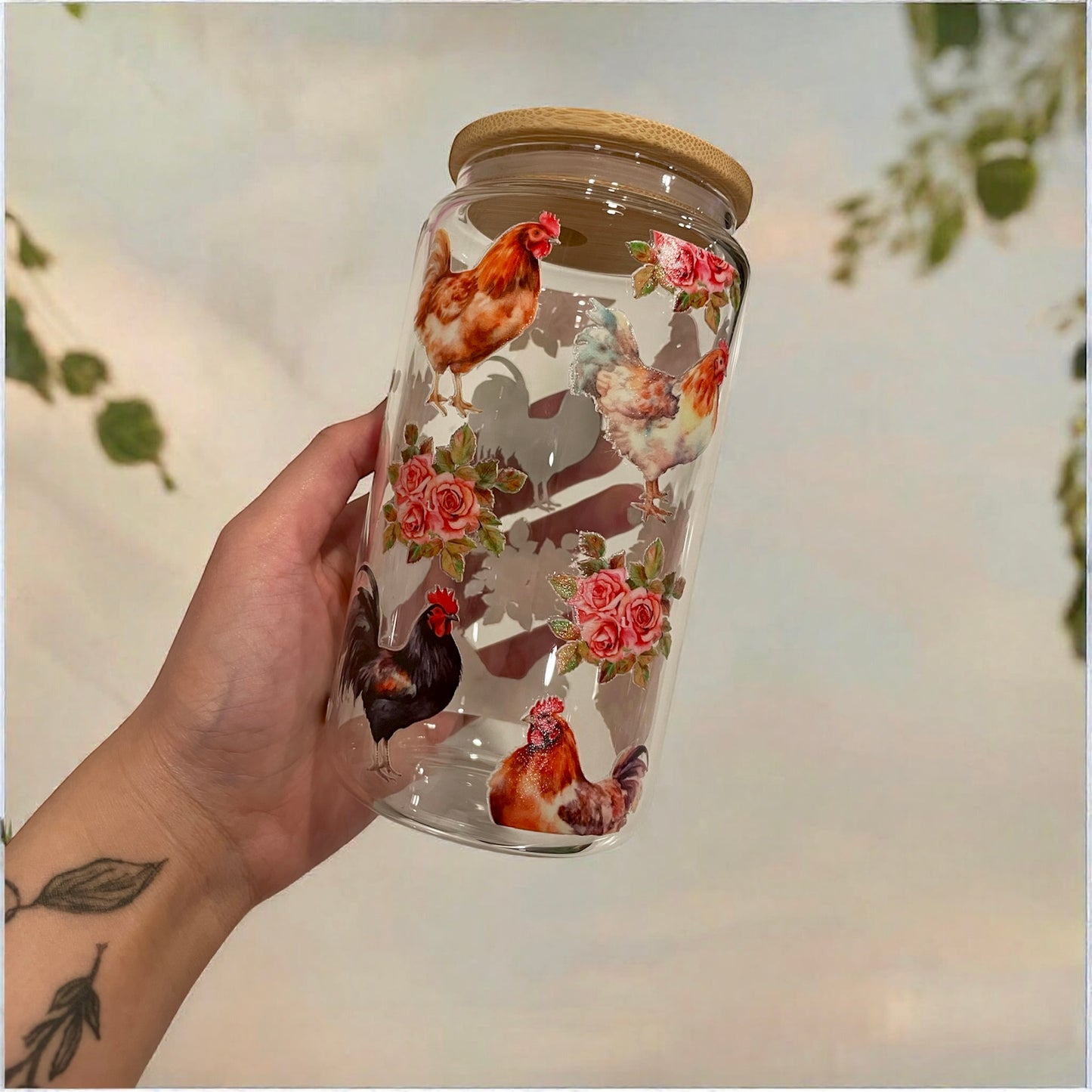 Floral Chicken 16oz Glass Libby Drinkware