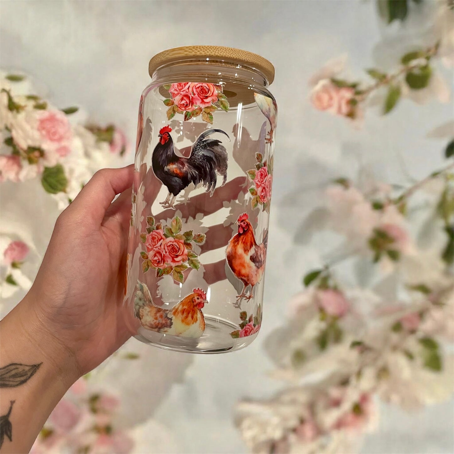 Floral Chicken 16oz Glass Libby Drinkware